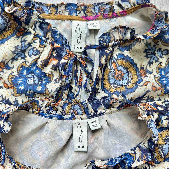 Joie Boho Ruffle Blue & White Paisley Floral Sleeveless Blouse - Picture 3 of 10